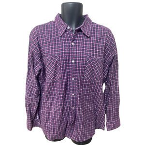 Haband Western Shirt Size Large Mens Purple Plaid Long Sleeve Pearl Snap Vintage